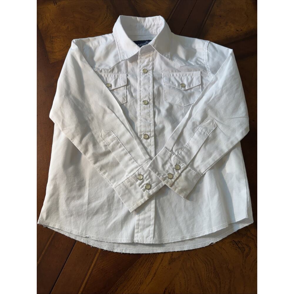 Wrangler White Pearl Snap Long Sleeve Boys Shirt XS 3-4 Cowboy Rodeo - Picture 3 of 7